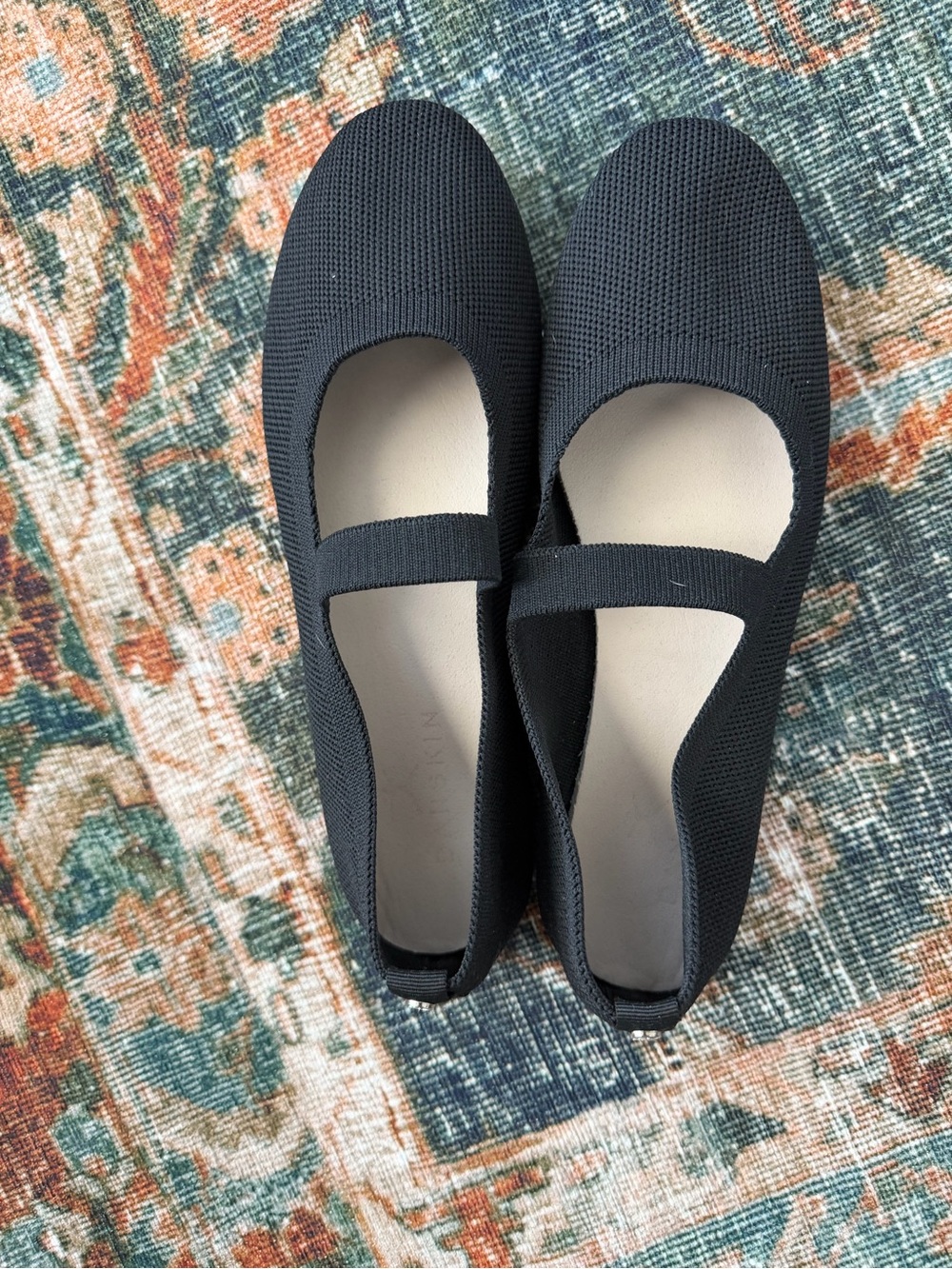 Stretch Knit Mary Jane Flats - Black
